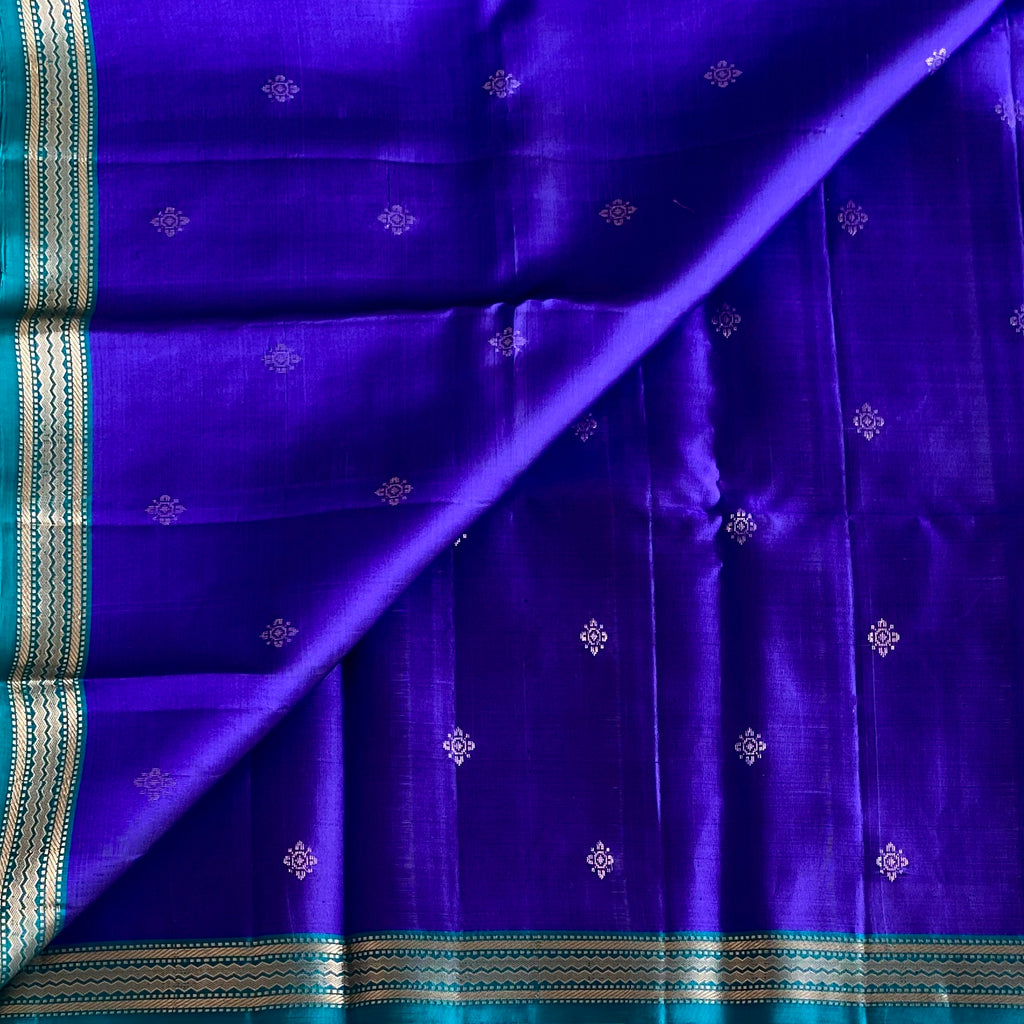Royal Blue Designer Pure Silk Saree With Teal Green Pallu