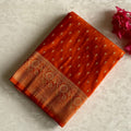Burnt Orange Soft Crepe Silk Saree With Metallic Gold Zari Pallu