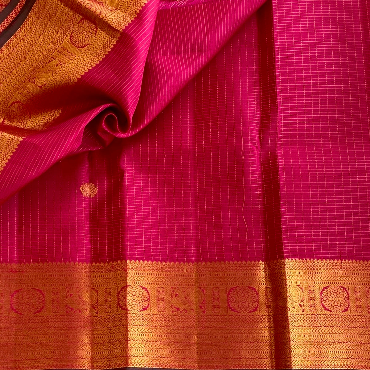 Raspberry Pink Kanjeevaram Pure Zari Silk Saree With Zari Checkered Weave