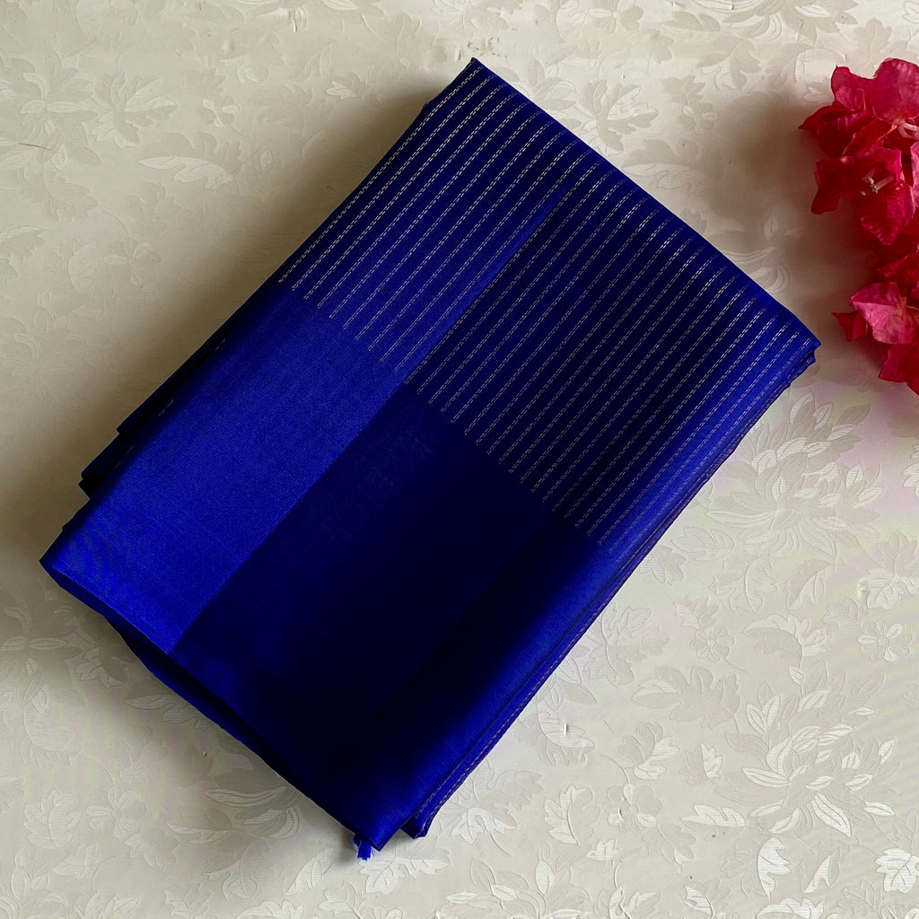 Royal Blue Designer Pure Silk Saree With Gold Pallu And Chevron Border