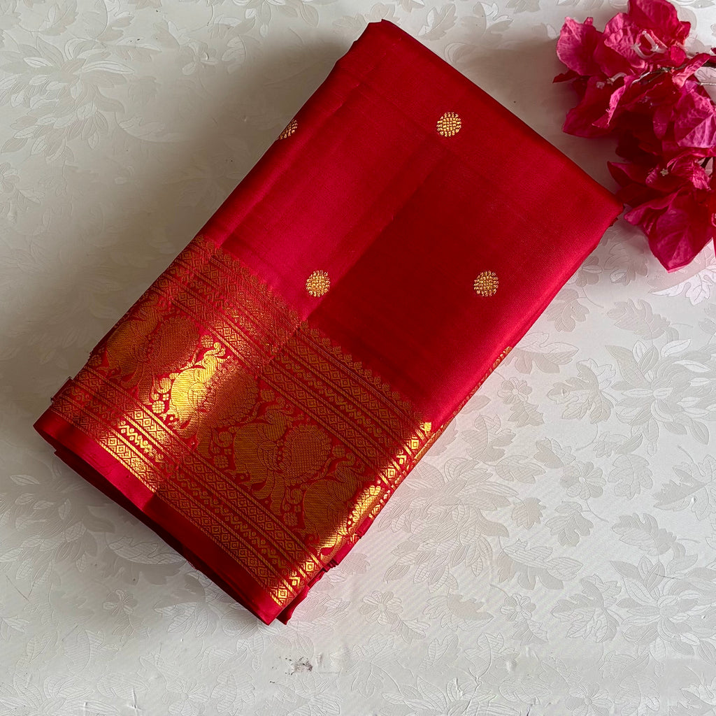 Crimson Red Kanjeevaram Pure Zari Silk Saree With Rich Gold