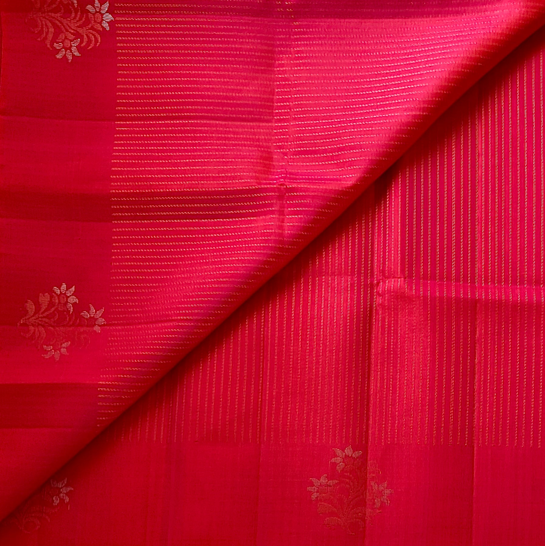 Fuchsia Pink Saree With Gold Woven Floral Pallu Tassel Fringe