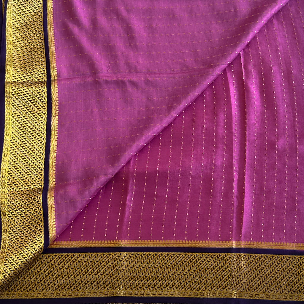 Deep Lilac with Elegant navy blue Designer Pure Mysore Silk with Tiny Buttas