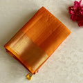 Tangerine Orange Micro Checkered Designer Pure Silk Saree With Metallic Gold Pallu