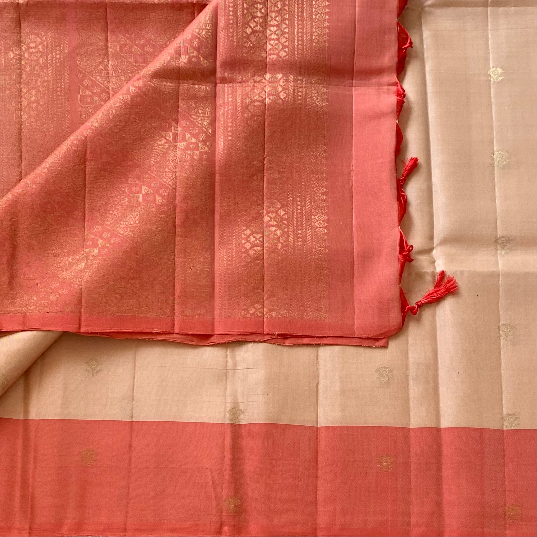 Almond Beige With Metallic Subtle Orange Designer Lightweight Pure Silk