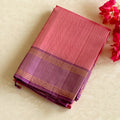 Coral Pink Luminous Saree Plum Purple Pallu Gold Zari Traditional