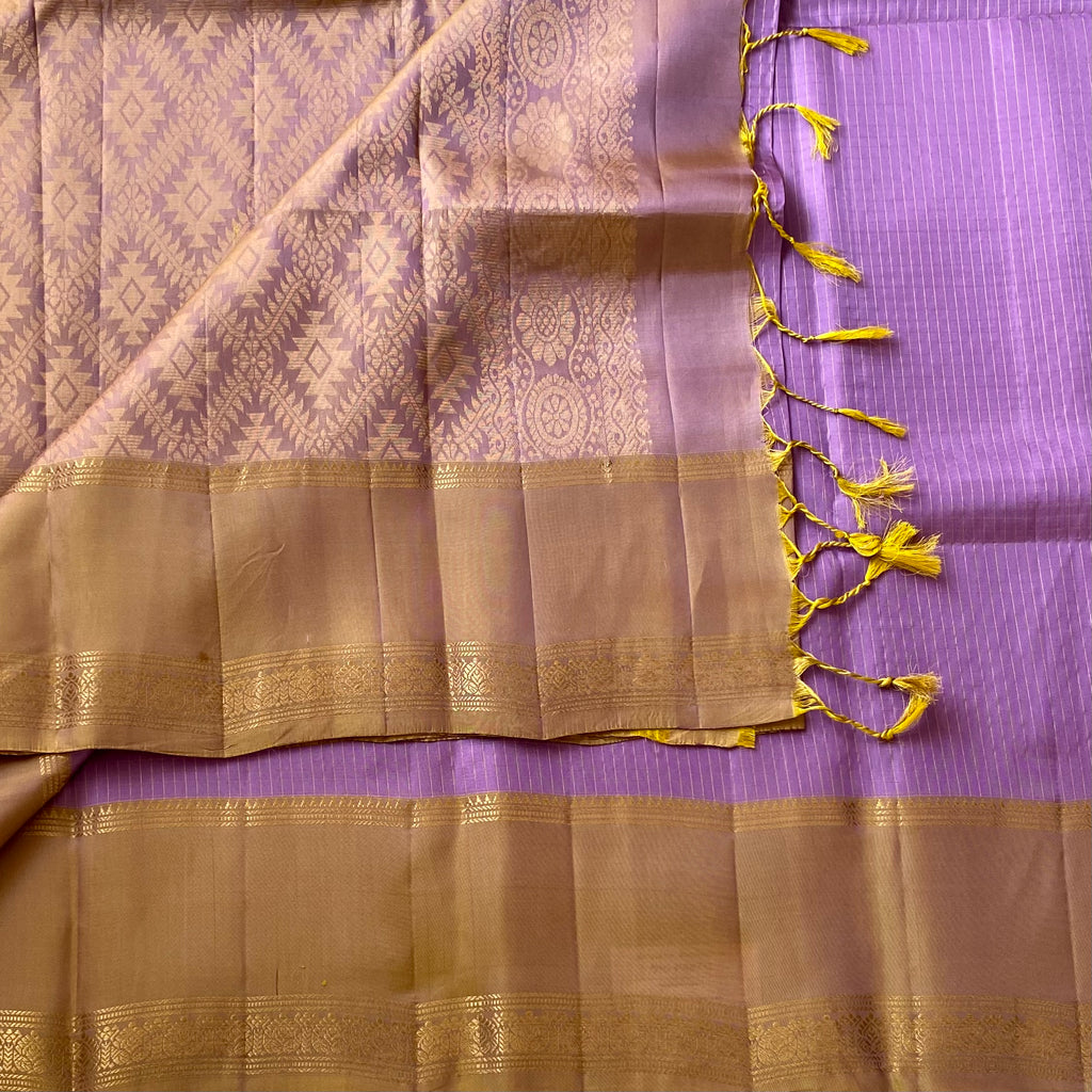 Lavender Mauve Saree Gold Zari Brocade Traditional Pallu Tassels Elegant