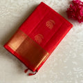 Kanakambari Orangish Red Designer Pure Silk Saree With Antique Gold Pallu