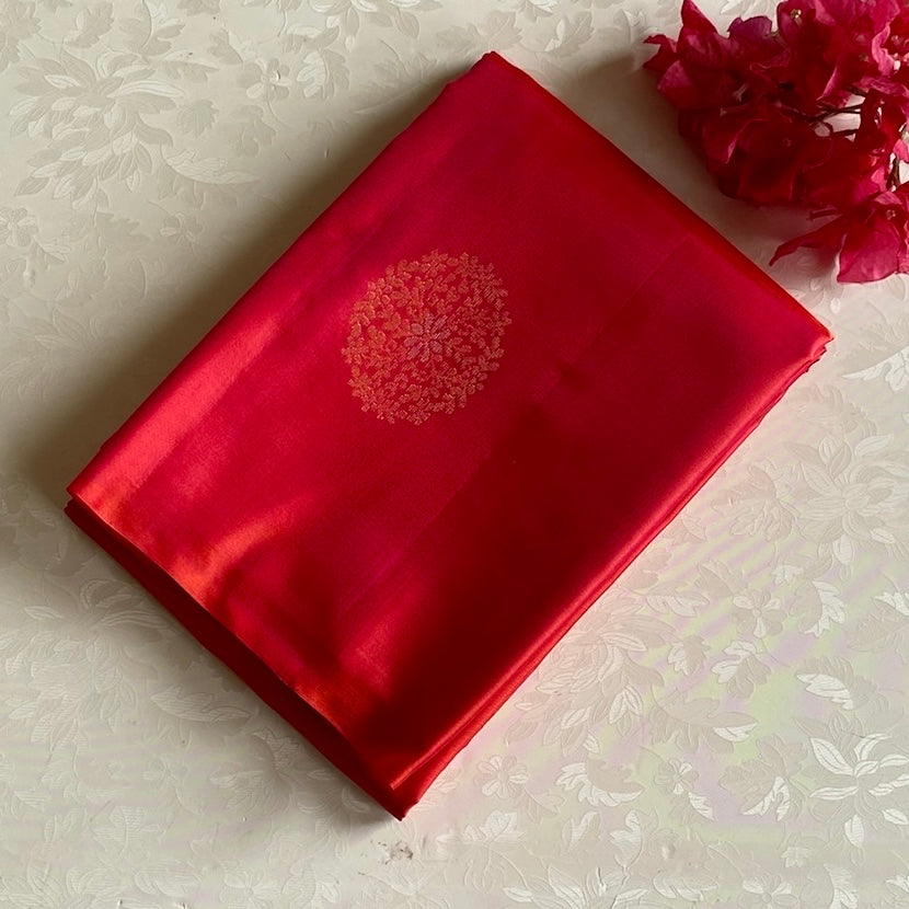Ruby Red Designer Pure Silk Saree With Zari Woven Buttas