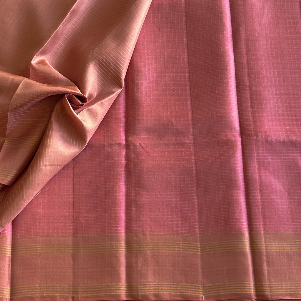 Peach Pink Silk Jacquard Saree with Magenta Gold Border Tassel