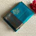 Designer Pure Silk Turquoise Saree With Peacock Blue Pallu Brocade Border