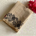Light Beige Soft Tussar Silk Saree With Charcoal Black Border