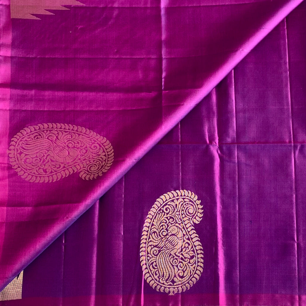 Rich Dual Shaded Magenta Designer Pure Silk With temple & mango borders