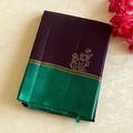 Teal Purple Silk Saree Gold Zari Hexagon Motif Wedding Attire