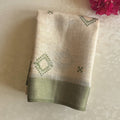 Ivory Olive Diamond Motif Saree with Chevron Border Subtle Gold Zari