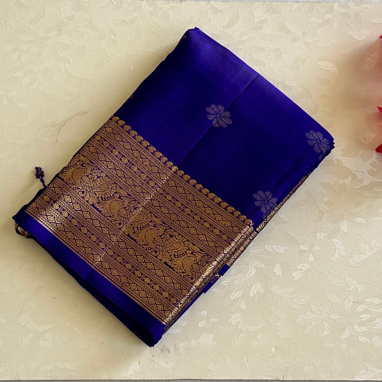 Royal Purple Silk Saree With Gold Brocade Border Bridal