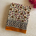 Ivory Charcoal Burnt Orange Floral Block Print Traditional Soft Saree
