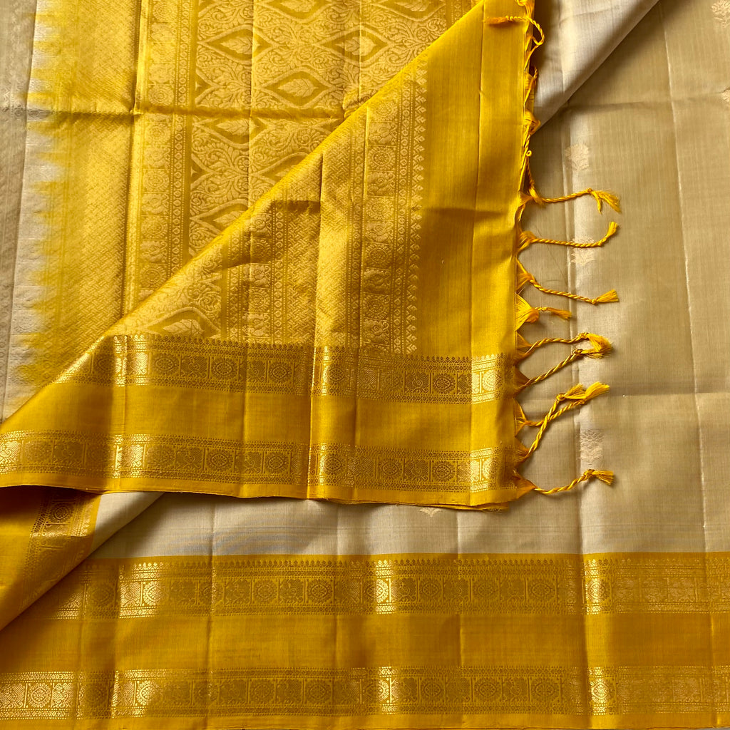 Golden Yellow Silk Saree with Ivory Pallu and Zari Border