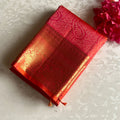 Kanakambari Orange Brocade Designer Pure Silk With Gold Diamond Buta Border