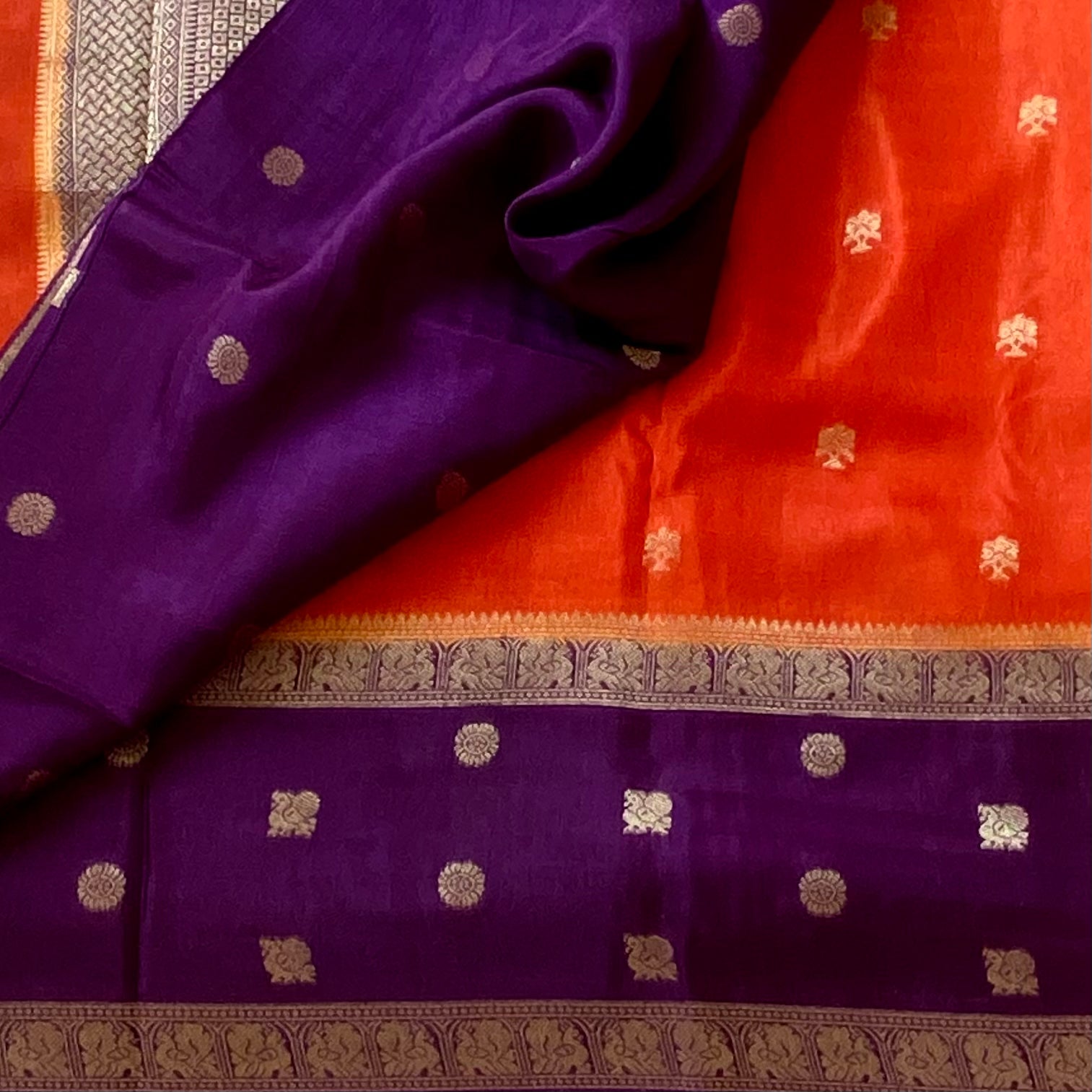 Stunner rust orange with purple premium soft crepe silk