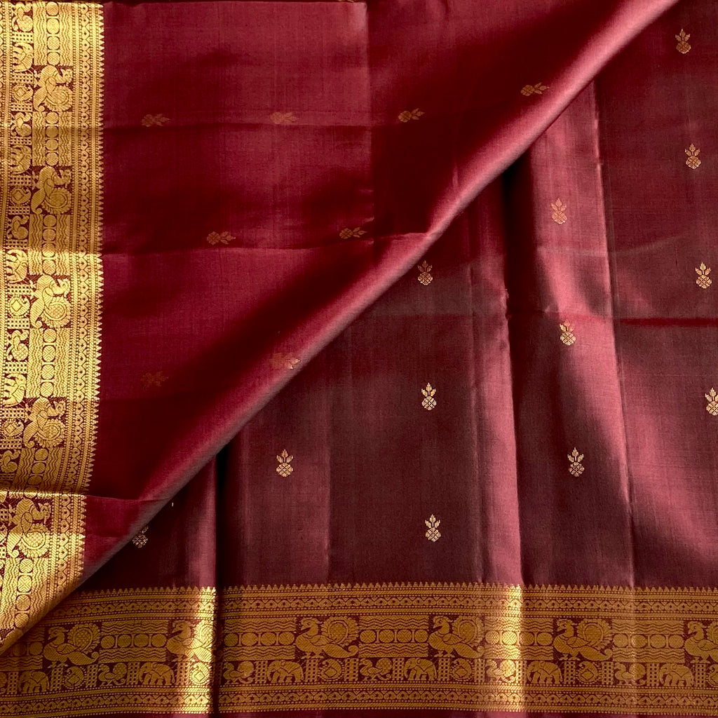 Deep Maroon Designer Pure Silk Saree With Rich Gold Zari