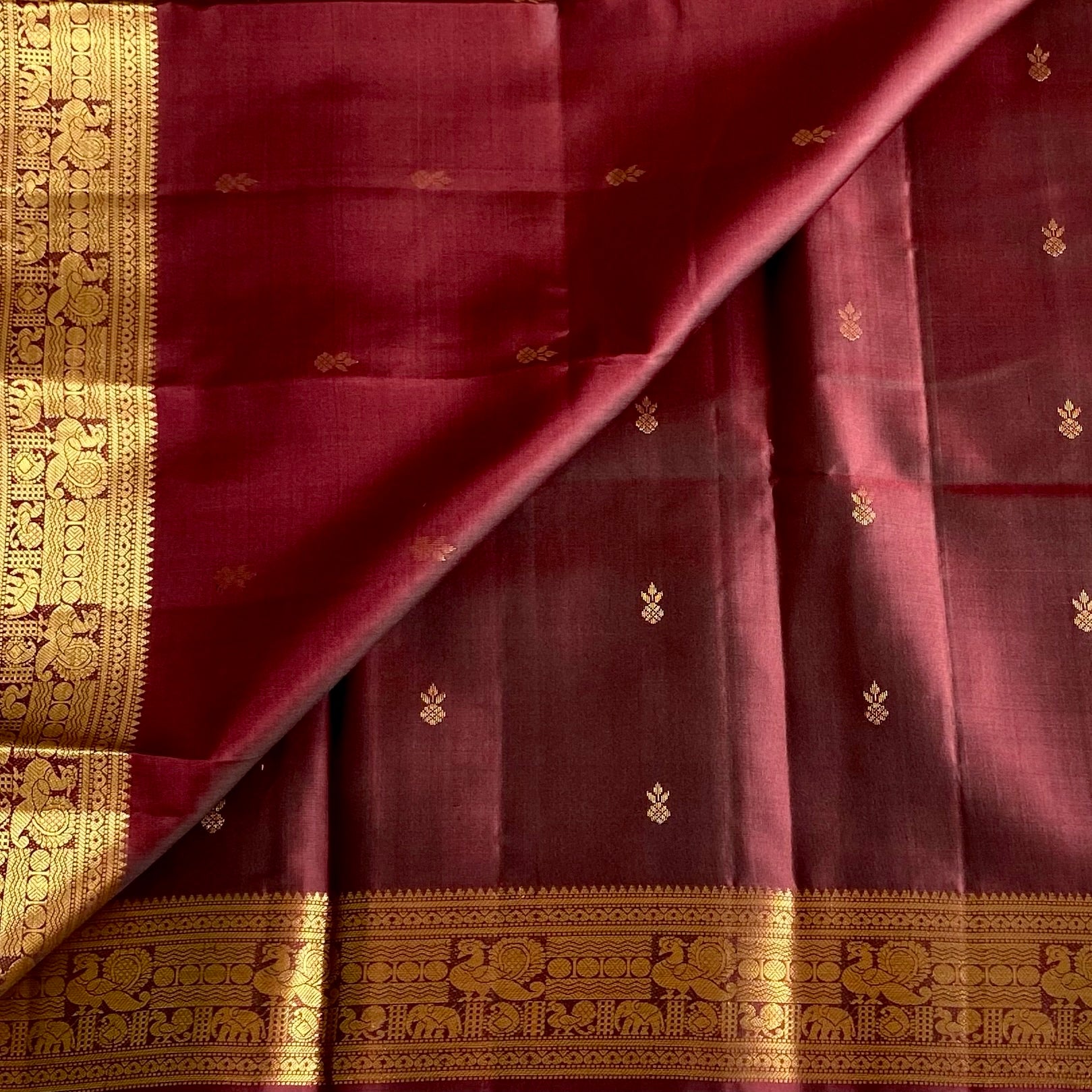 Deep Maroon Designer Pure Silk Saree With Rich Gold Zari
