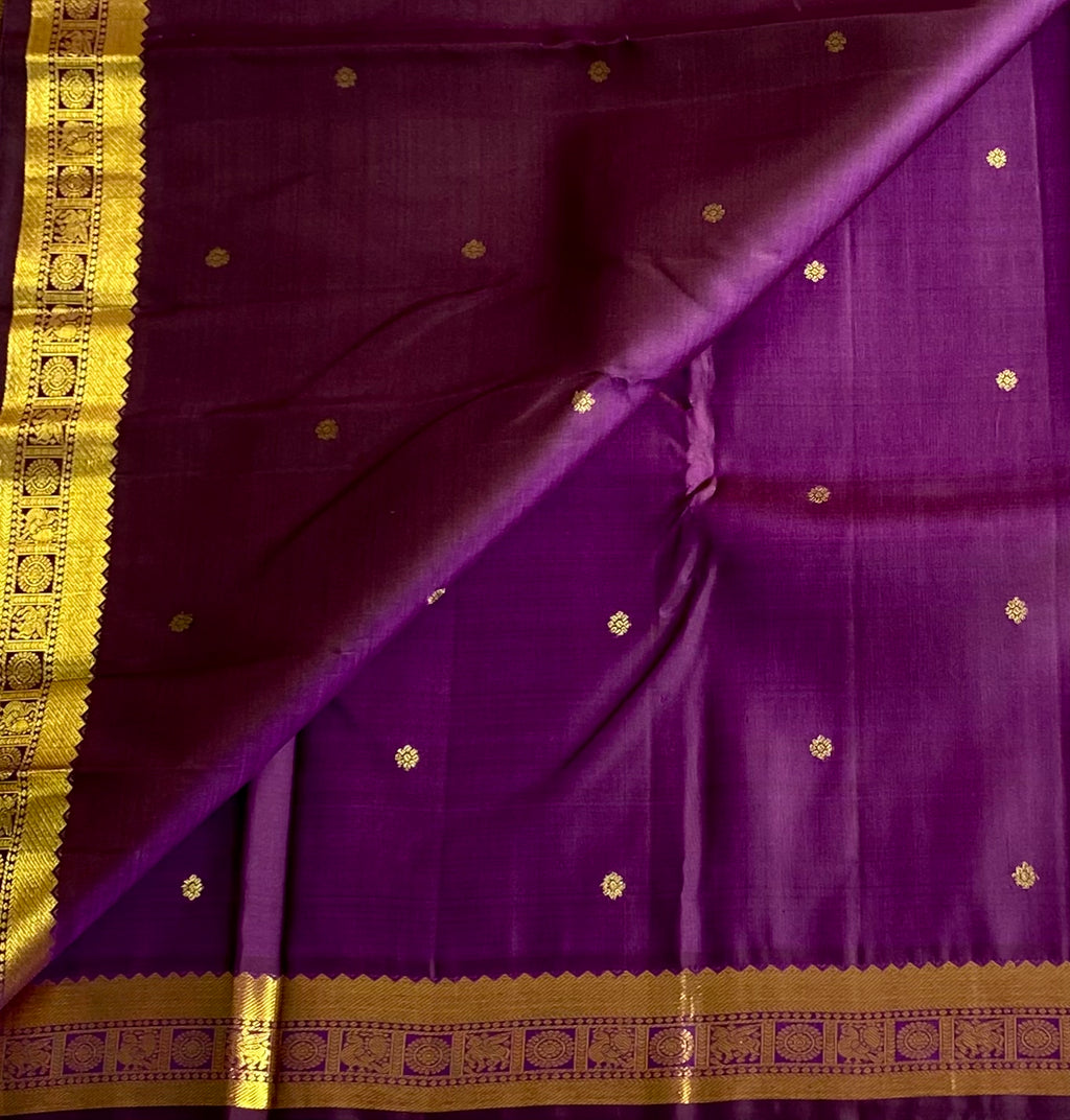 Royal Purple Woven Saree Gold Zari Brocade Border For Wedding