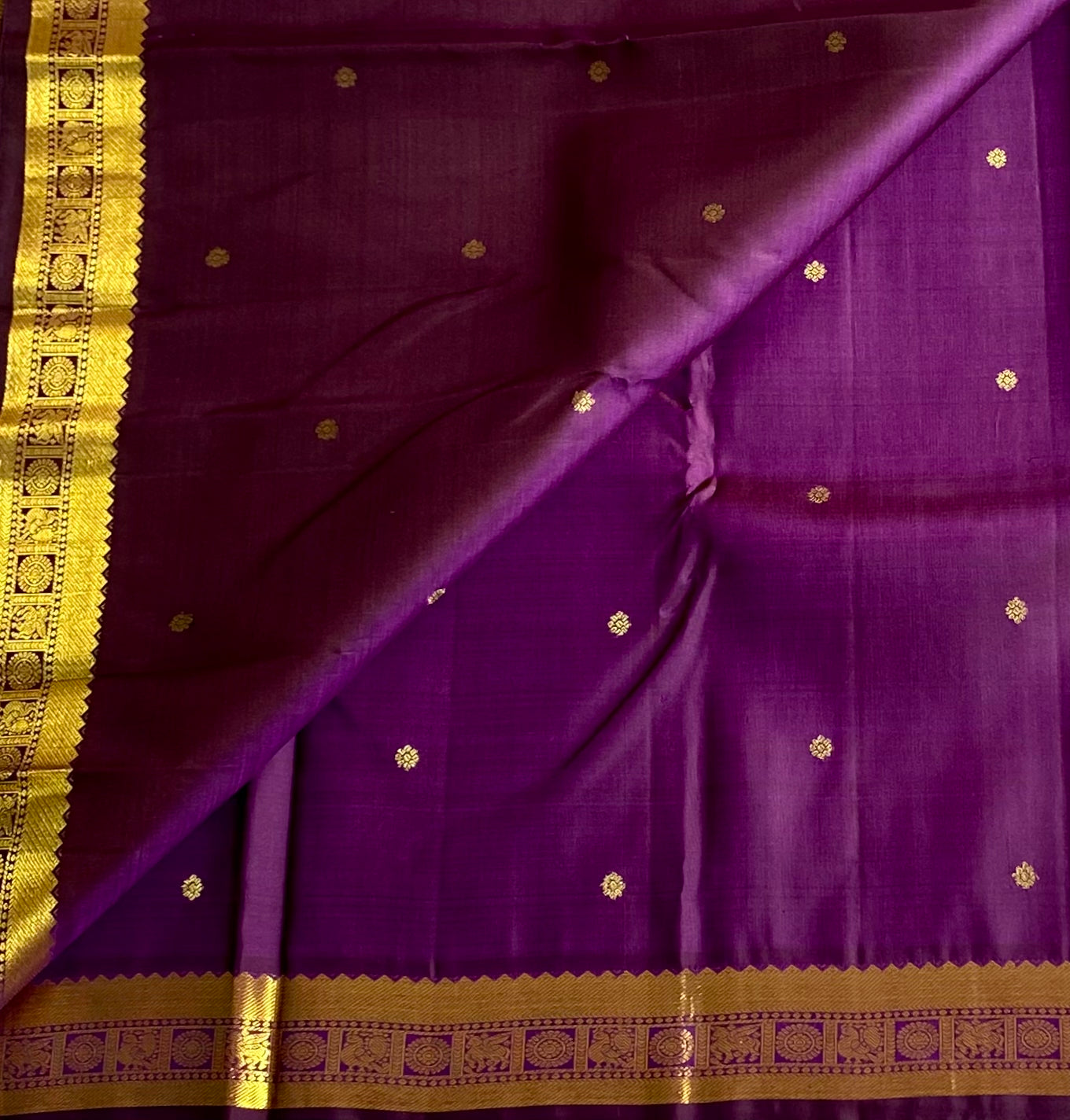Royal Purple Woven Saree Gold Zari Brocade Border For Wedding
