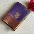 Dual Shaded Rare Greenish Lavender Designer Pure Silk Antique Gold Green Pallu Zari Border