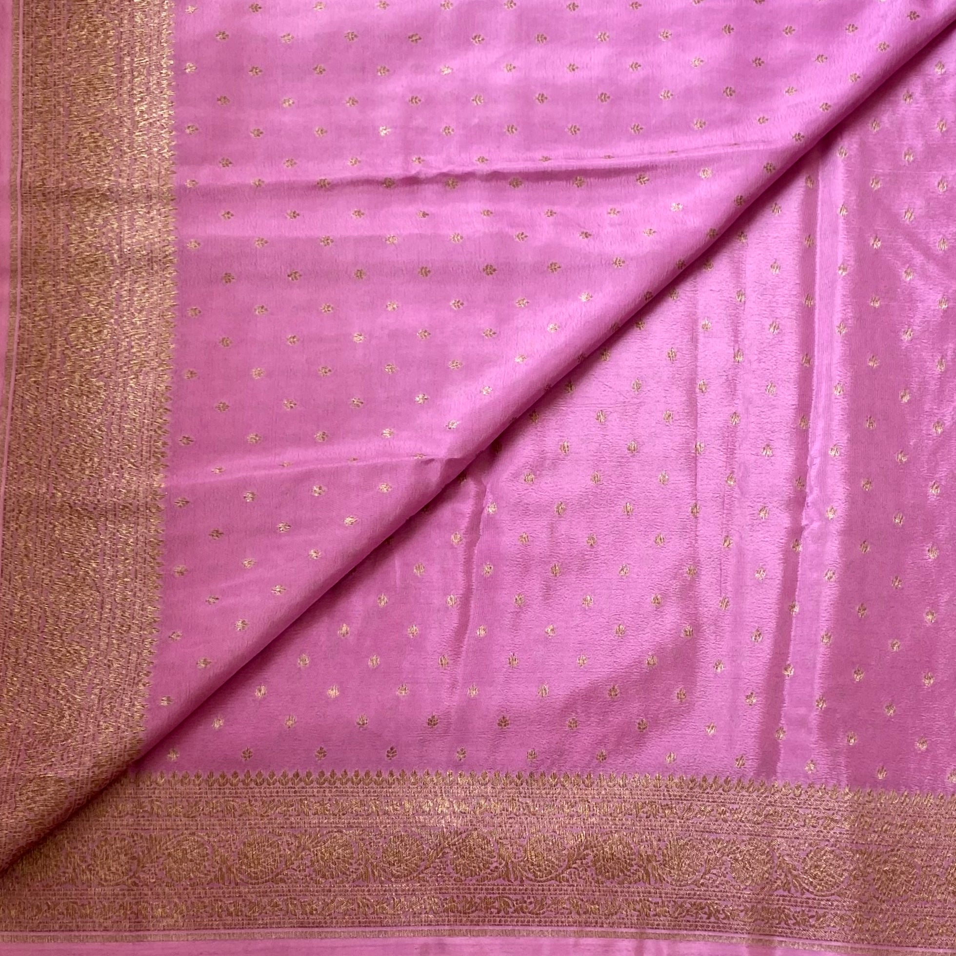 Orchid Pink Banarasi Silk Saree With Intricate Gold Zari Work