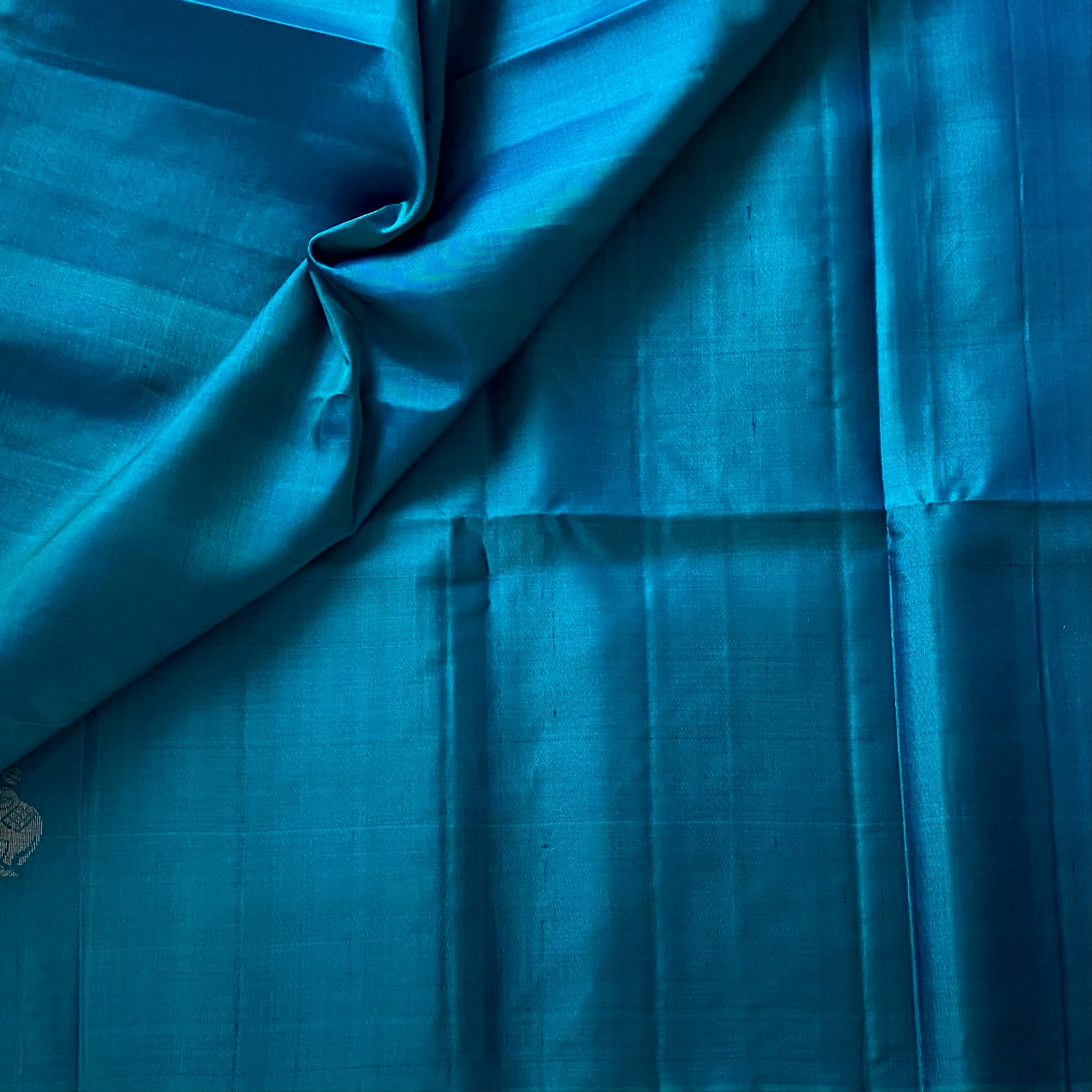 Peacock Teal Designer Pure Silk Saree Antique Gold Butta Zari