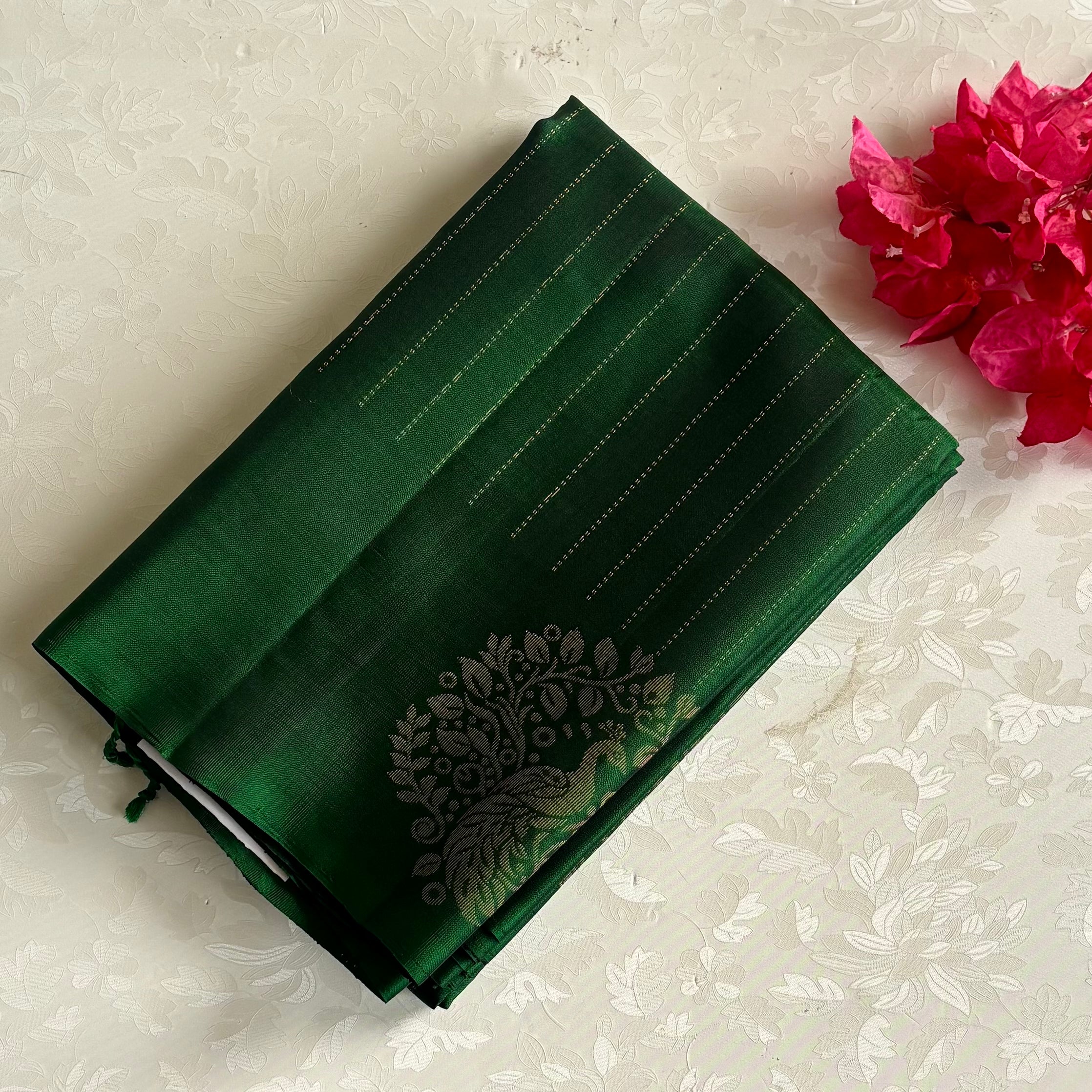 Emerald Green Designer Pure Silk Saree With Antique Gold Zari Pallu