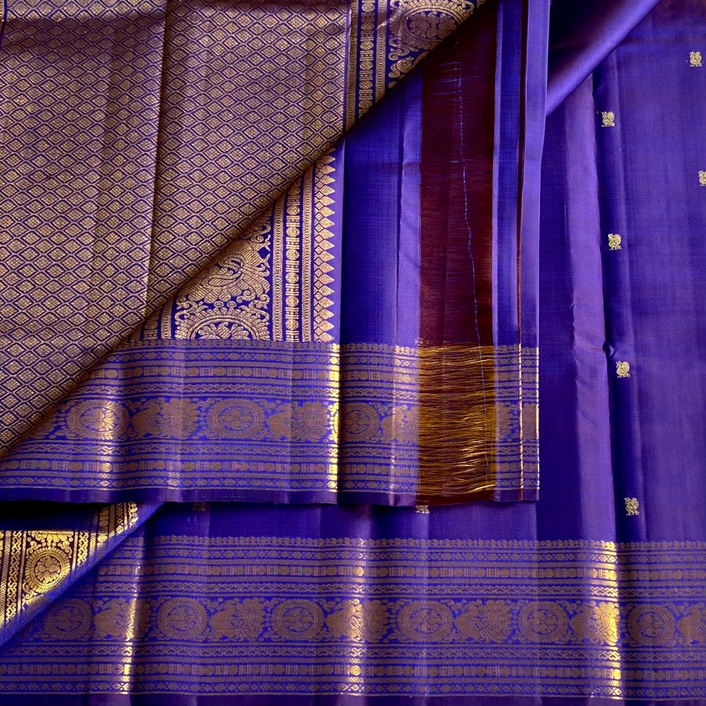 Royal Blue Kanjivaram Silk Saree Gold Zari Elephant Paisley Border