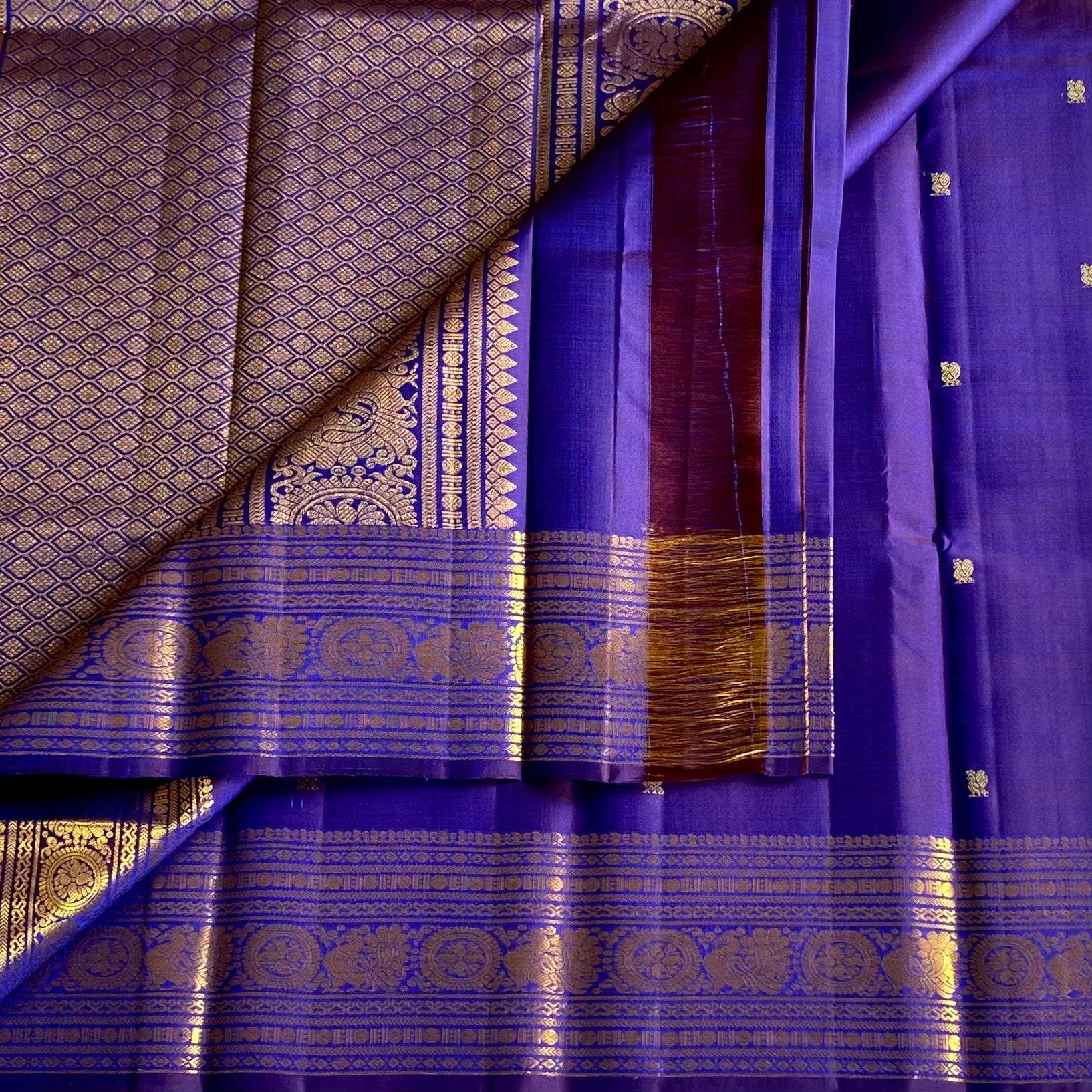 Royal Blue Kanjivaram Silk Saree Gold Zari Elephant Paisley Border