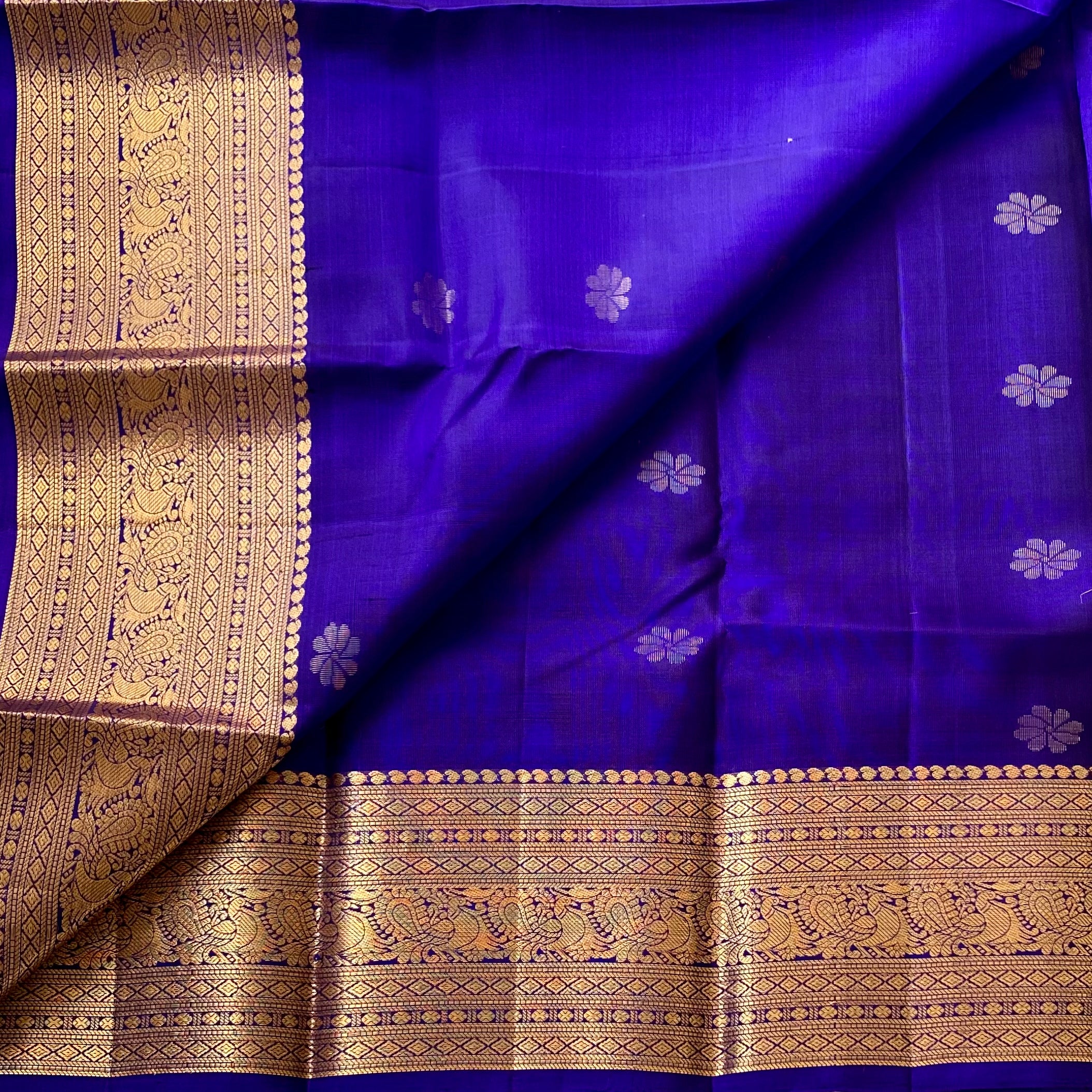Royal Purple Silk Saree With Gold Brocade Border Bridal