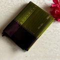 Olive Green Designer Pure Silk Saree With Chocolate BrownPallu
