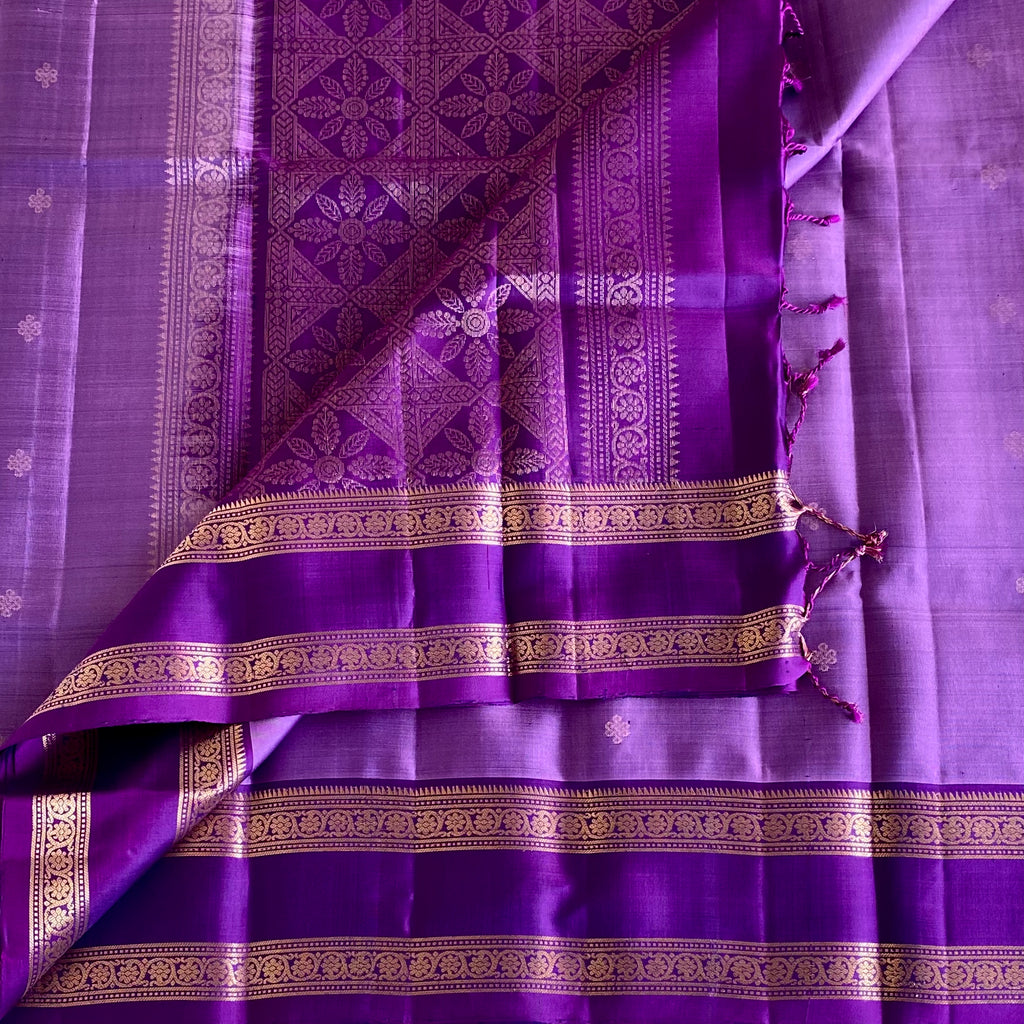 Metallic Lavender Pure Designer Silk With Royal Purple Pallu