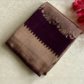 Designer Brocade soft crepe with antique gold n deep plum.