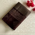 Greyish Beige Designer Pure Silk Saree With Wine Brown Woven Border