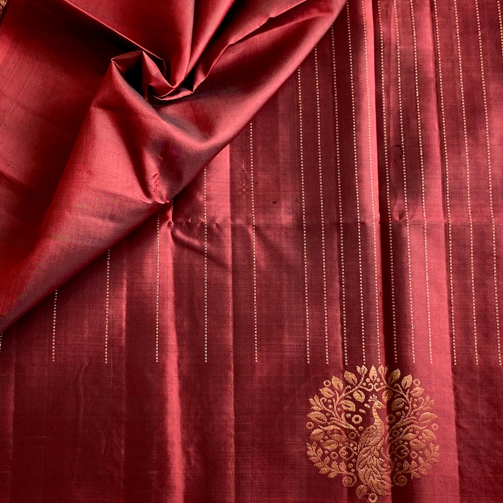Deep Maroon Designer Pure Silk Saree With Metallic Gold Border And Pallu