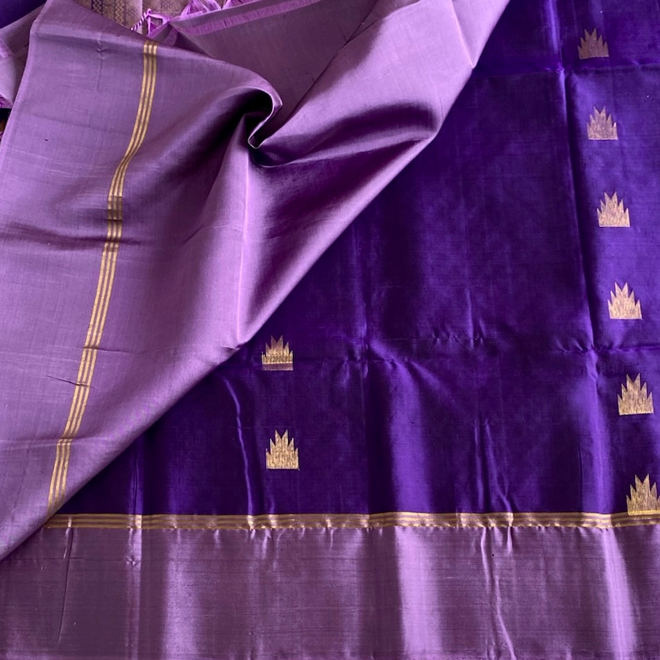 Royal Indigo Purple Designer Pure Silk With Zari Gold Pallu
