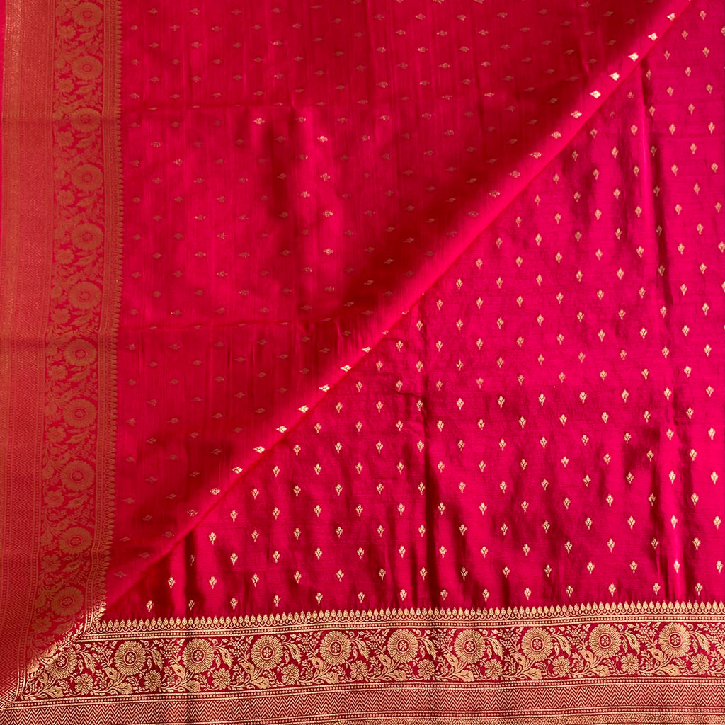 Rani Pink Soft Crepe Silk Saree With Metallic Gold Brocade Pallu