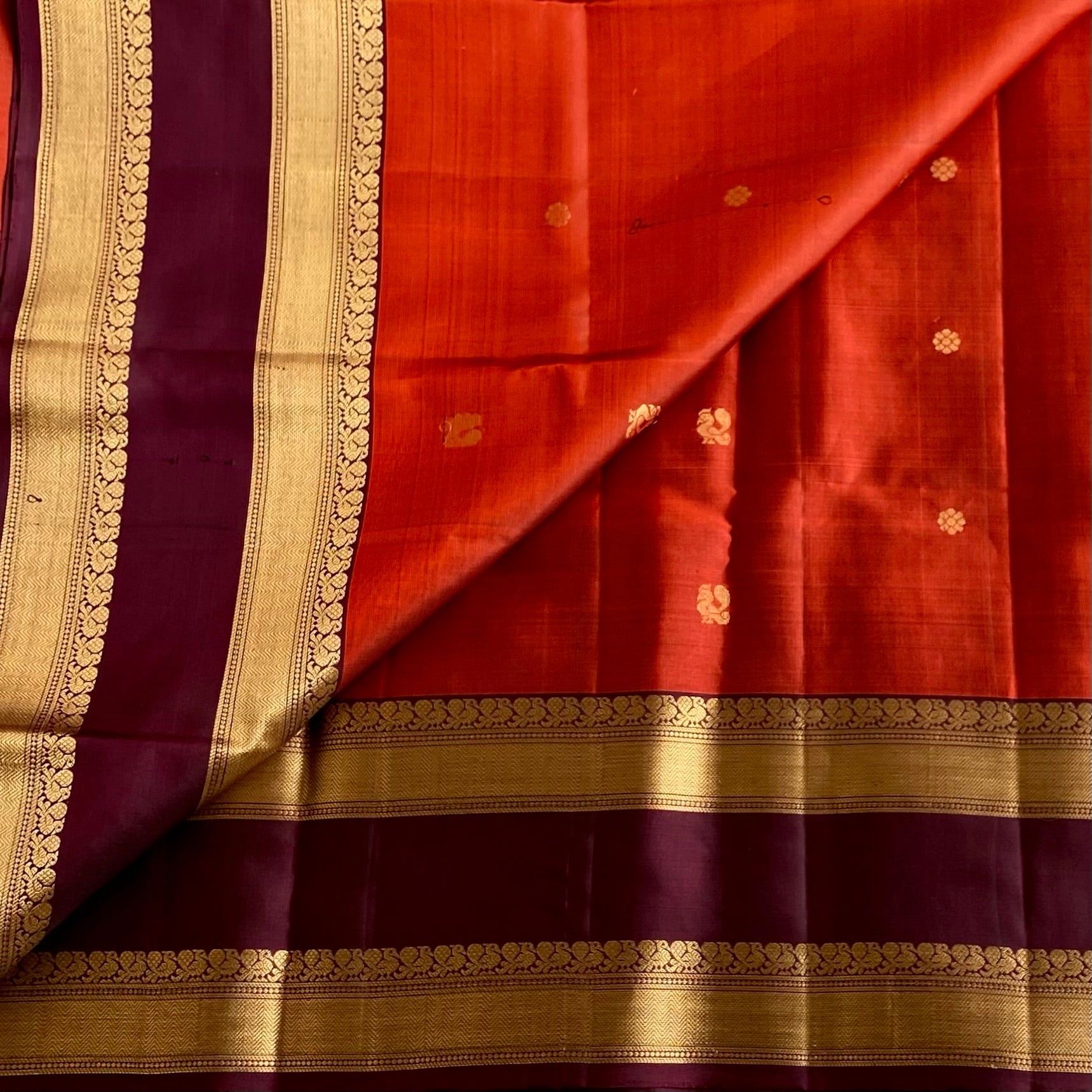 Dreamy Rust with Espresso Wine Brown Retta Pett Borders Handwoven Pure Silk