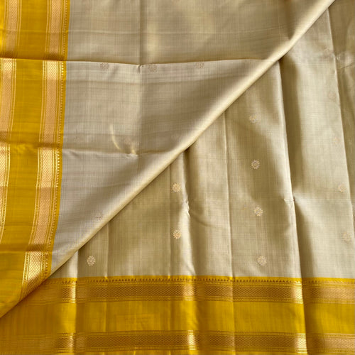 Beige Designer Pure Silk Saree With Classic Yellow Pallu