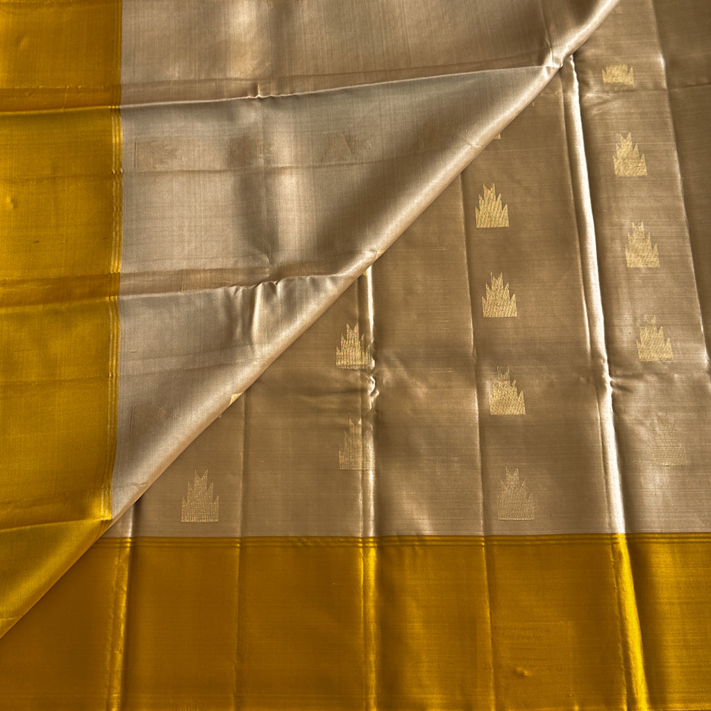 Mustard Silk Saree With Beige Pallu And Gold Zari Border
