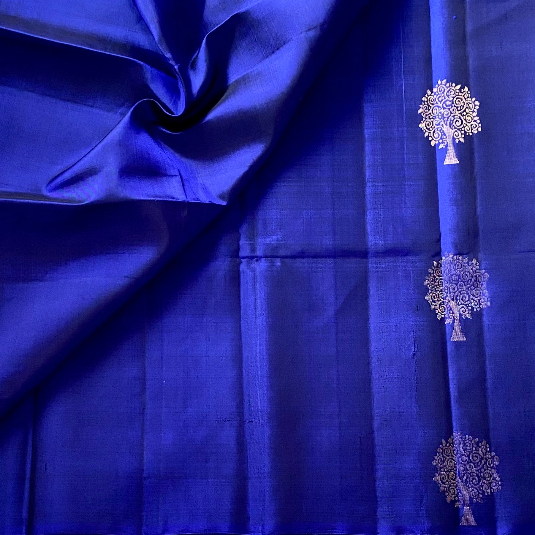 Royal Blue Designer Pure Silk Saree Metallic Gold Brocade Border Contrast Pallu
