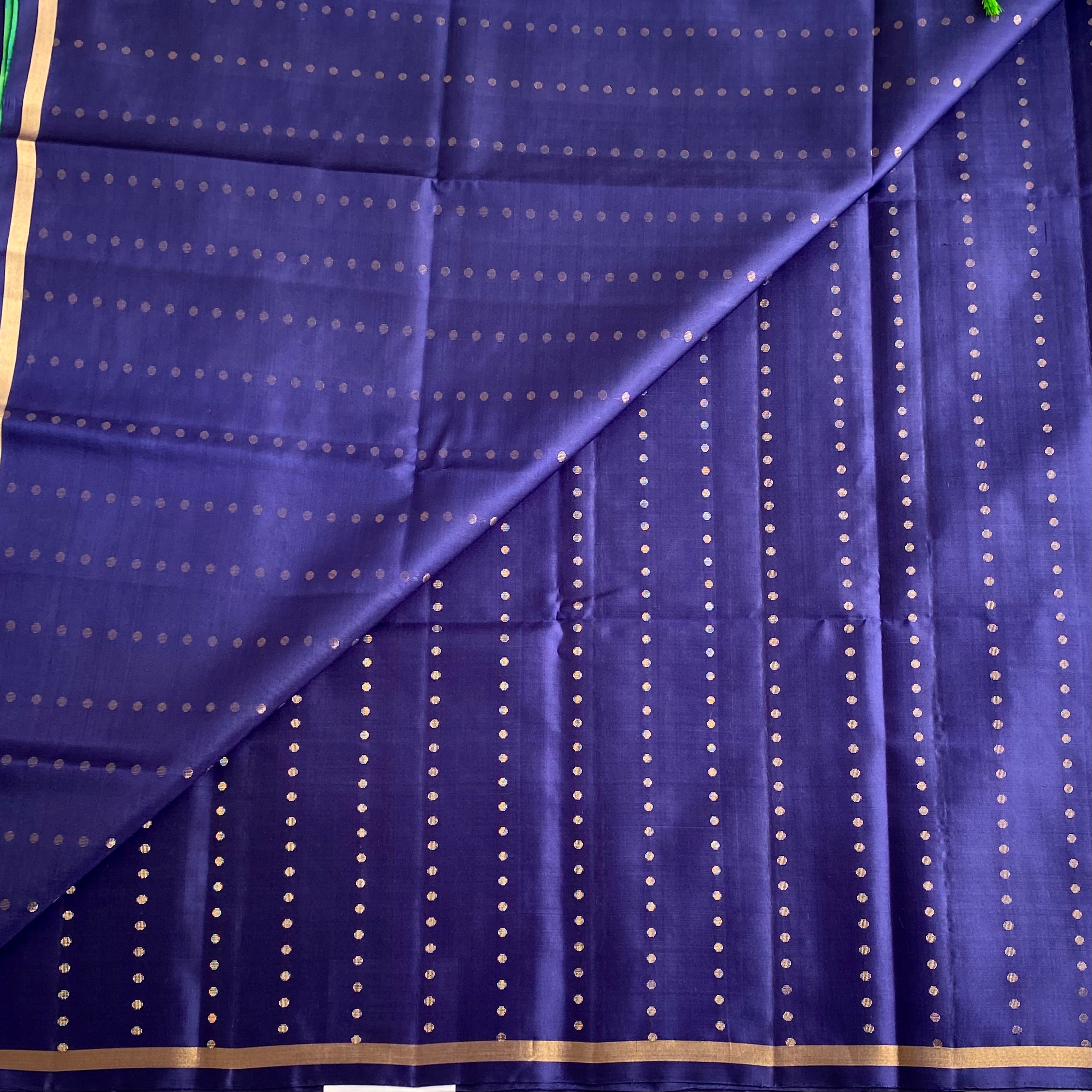 Midnight Blue Designer Pure Silk Saree With Turquoise Green Pallu