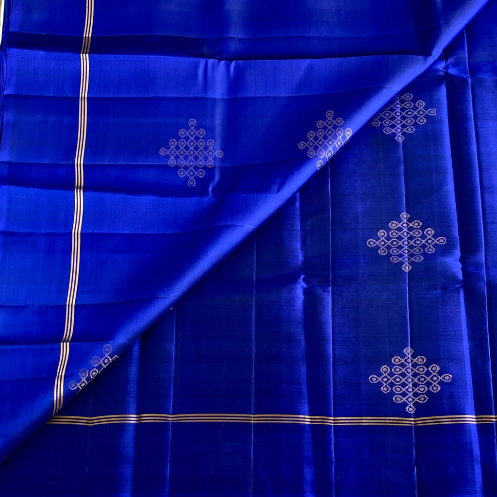 Royal Blue Designer Pure Silk With Kollam Zari Weave