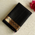 Jet Black Checkered Designer Pure Silk With Blush Pink Pallu
