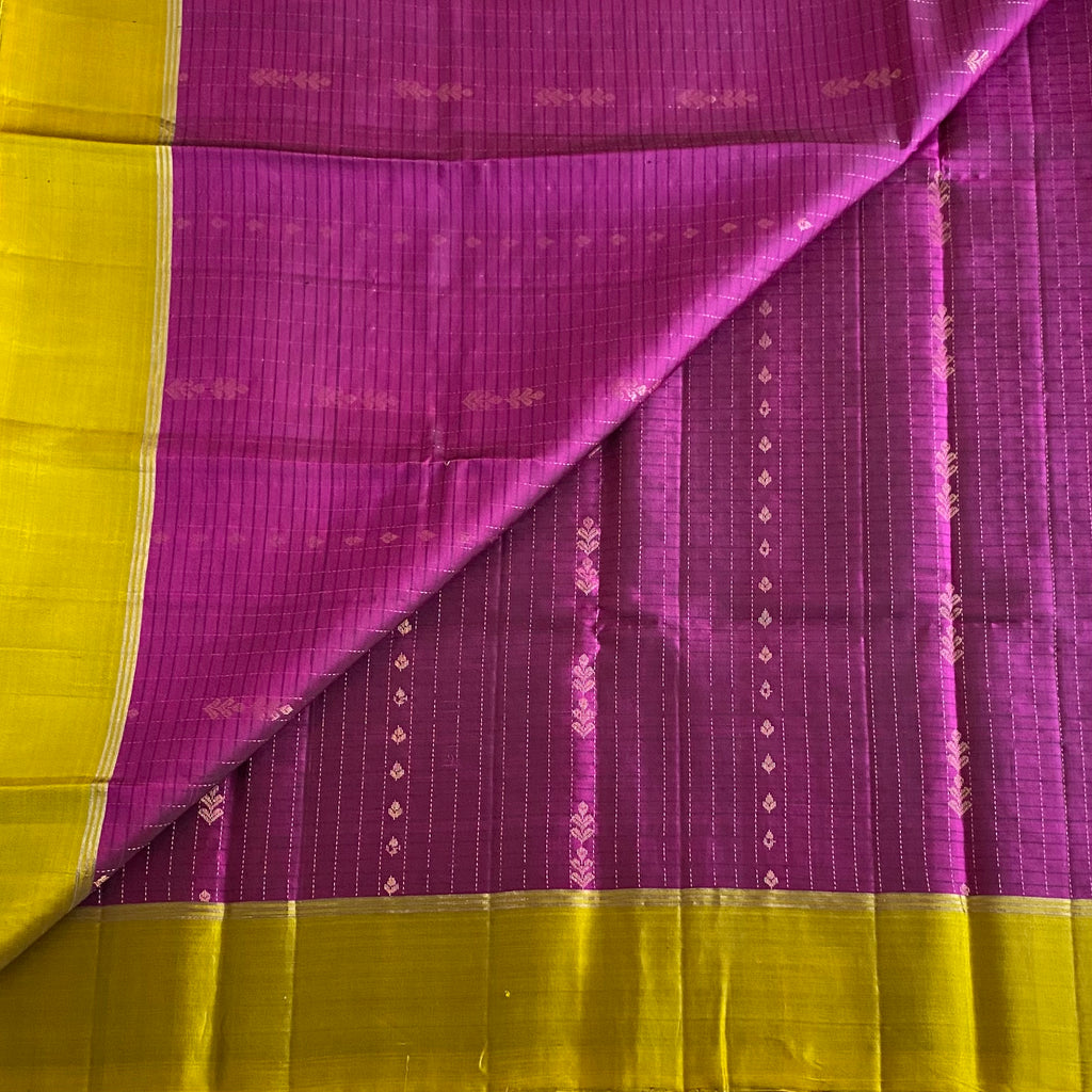 Magical Magenta With Vibrant Lime green Designer Pure Silk